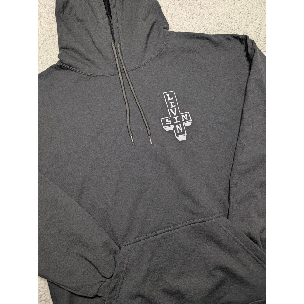 Assholes Live Forever Mens Hoodie Livin In Sin Graphic Cotton Poly Black Fit L